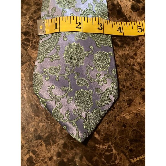 Paul Frederick Blue Green Paisley 100% Silk Men's Neck Tie Handmade In China - Picture 7 of 8